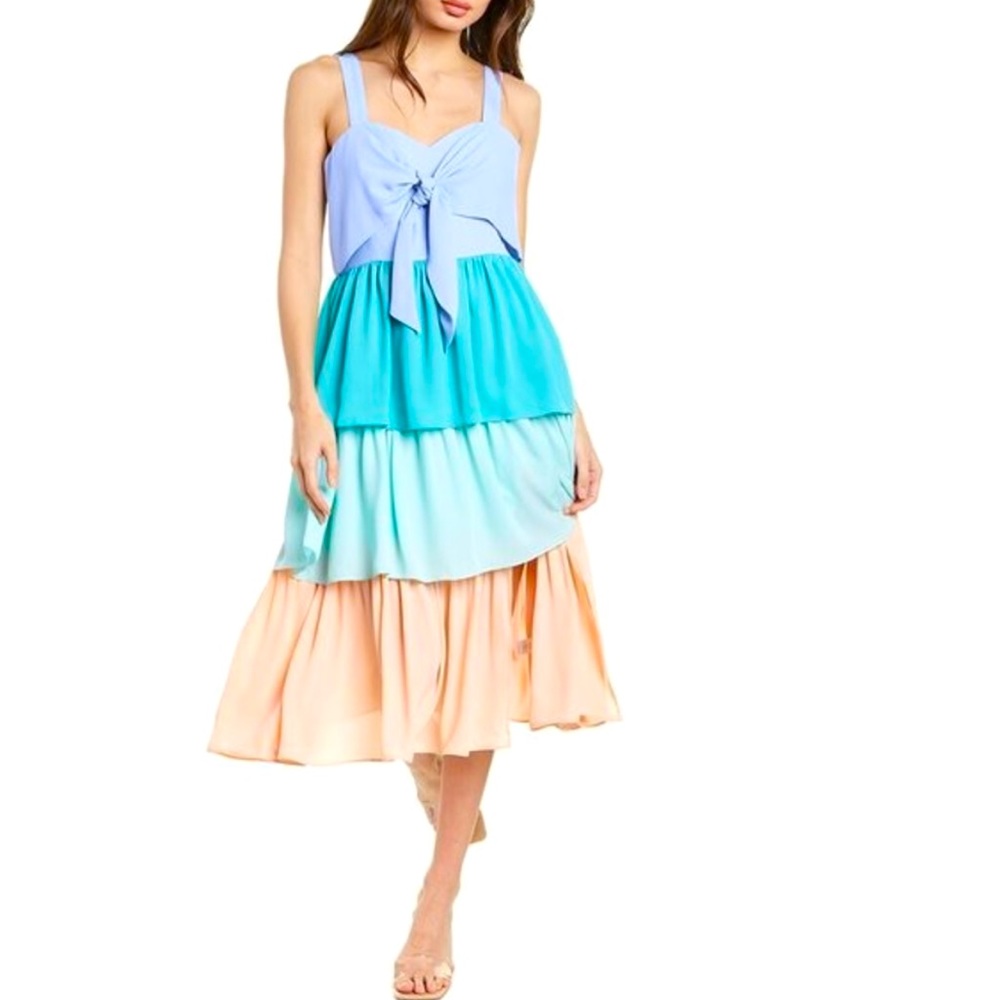 New NWT CROSBY by Mollie Burch Tier Pastel ColorBlock Greta Midi Dress S